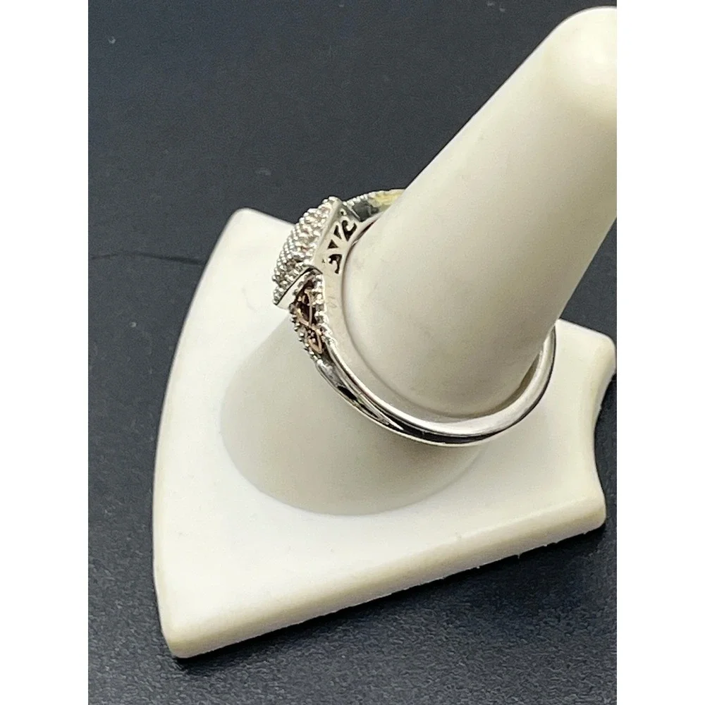 Sun Sterling Silver 14K Rose Gold Heart Natural Diamonds  Engagement Ring Sz 9.5